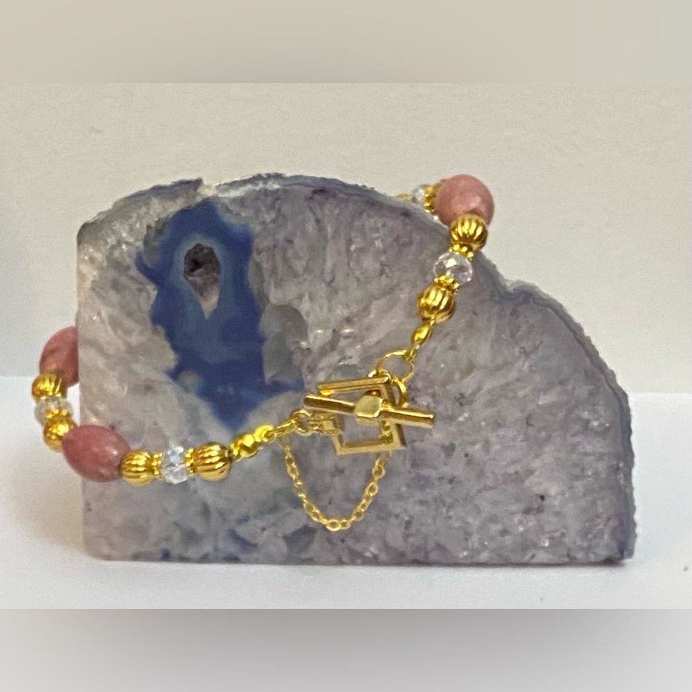 NEW Pink Rhodonite crystal bracelet - Picture 2 of 4